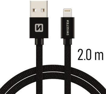 DATOVÝ KABEL SWISSTEN TEXTILE USB / LIGHTNING 2,0 M ČERNÝ