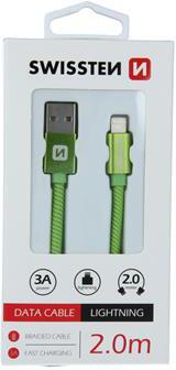 DATOVÝ KABEL SWISSTEN TEXTILE USB / LIGHTNING 2,0 M ZELENÝ