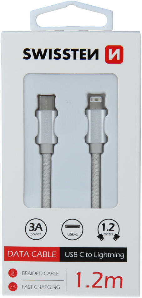 DATOVÝ KABEL SWISSTEN TEXTILE USB-C / LIGHTNING 1,2 M STŘÍBRNÝ