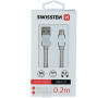 DATOVÝ KABEL SWISSTEN TEXTILE USB / USB-C 0,2 M STŘÍBRNÝ