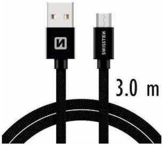 DATOVÝ KABEL SWISSTEN TEXTILE USB / MICRO USB 3,0 M ČERNÝ