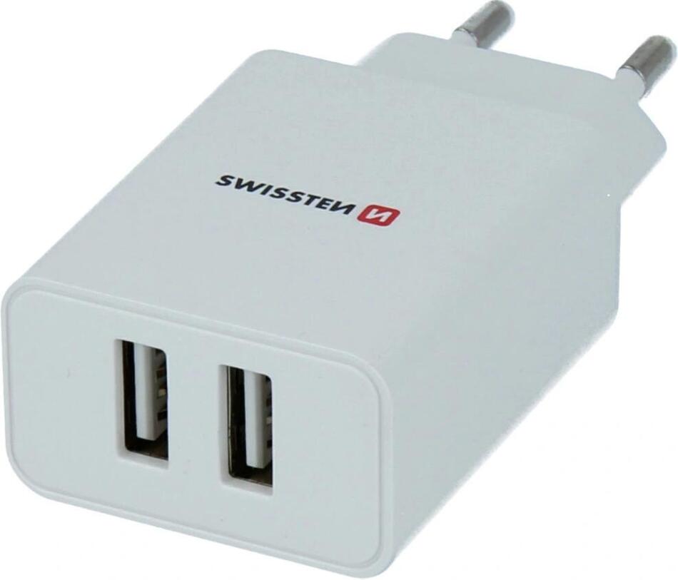 SWISSTEN SÍŤOVÝ ADAPTÉR SMART IC 2x USB 2,1A POWER BÍLÝ