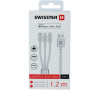 DATOVÝ KABEL SWISSTEN TEXTILE 3in1 MFi 1,2 M STŘÍBRNÝ (Lightning, USB-C, Micro USB)