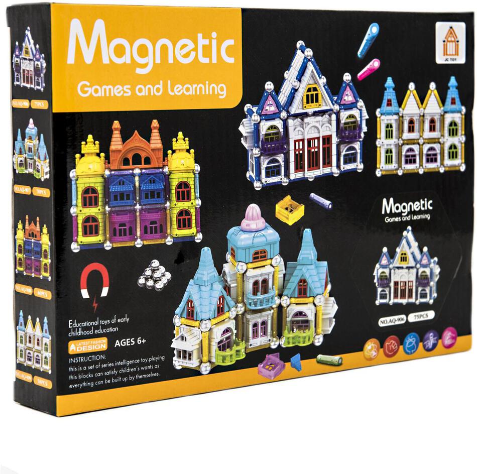 Teddies Magnetická stavebnice domeček 75ks v krabici 25x18x4cm