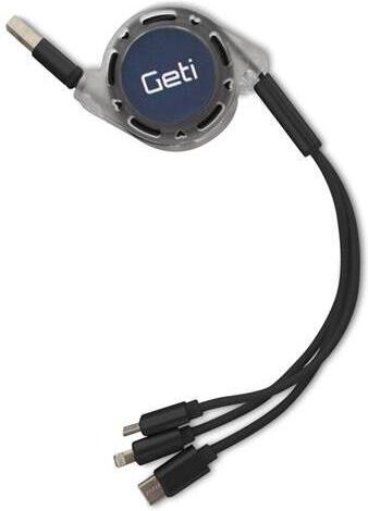 Kabel GETI GCU 01 USB 3v1 černý samonavíjecí