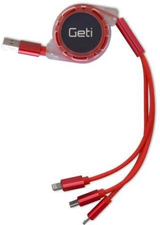 Kabel GETI GCU 02 USB 3v1 červený samonavíjecí