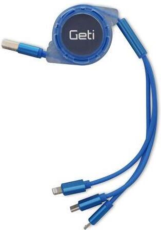 Kabel GETI GCU 03 USB 3v1 modrý samonavíjecí
