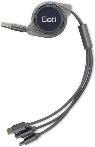 Kabel GETI GCU 04 USB 3v1 stříbrný samonavíjecí