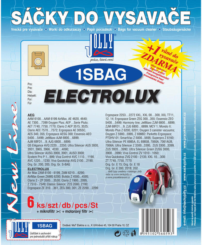Sáčky do vysavače Jolly 1S BAG (6+1+1ks) do vysav. PHILIPS, ELECTROLUX, TORNADO, VOLTA