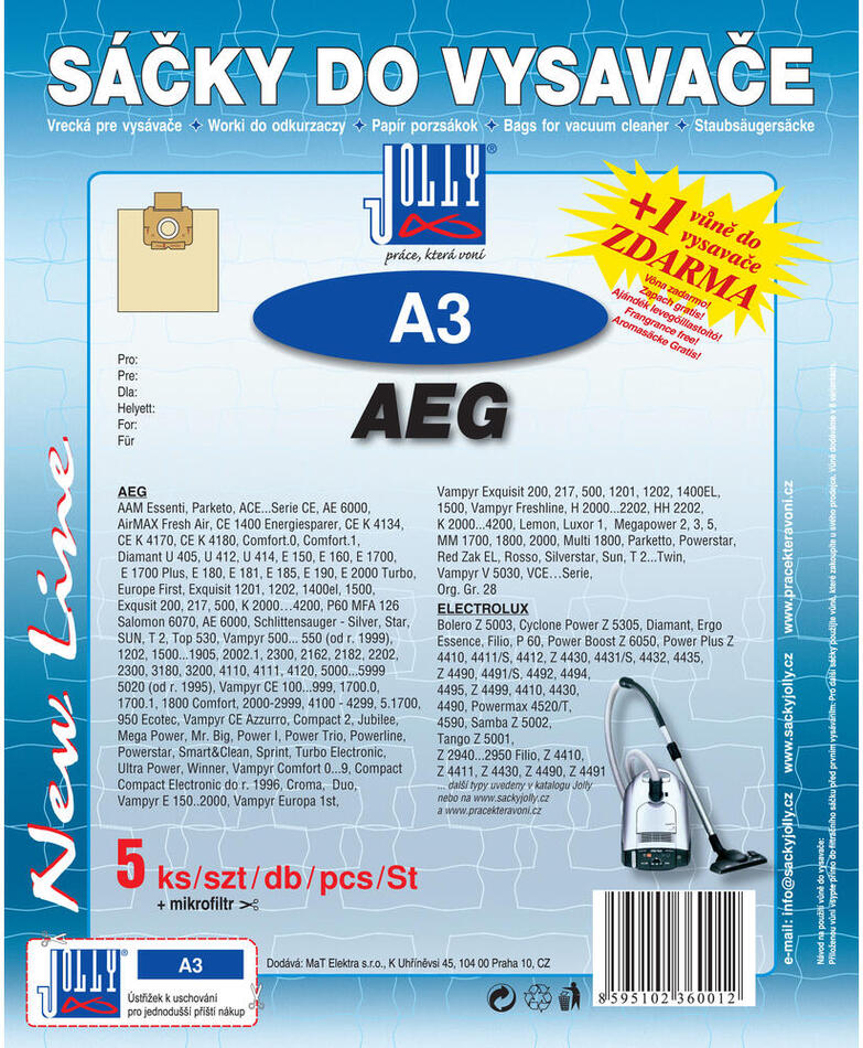 Sáčky do vysavače JOLLY A3 (5ks + mikrofiltr) pro AEG