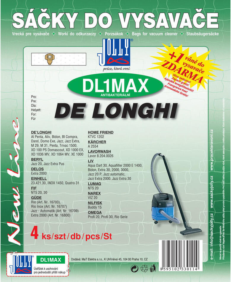 Sáčky do vysavače Jolly MAX DL 1 (4ks) do vysav. DE LONGHI