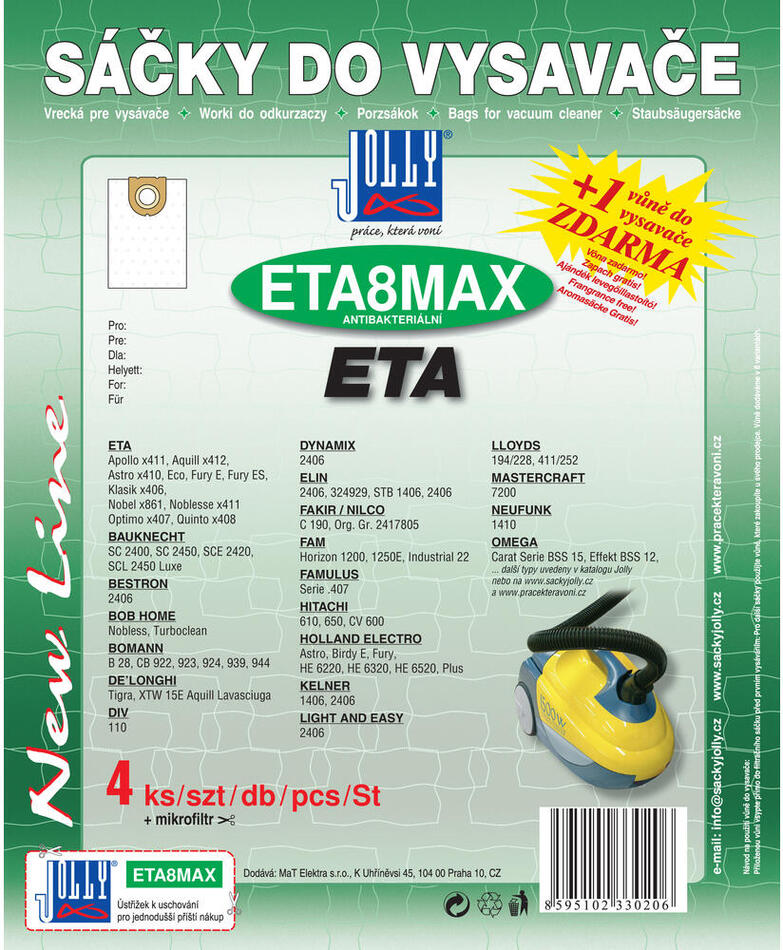Sáčky do vysavače JOLLY MAX ETA 8 (4 ks + mikrofiltr) pro ETA