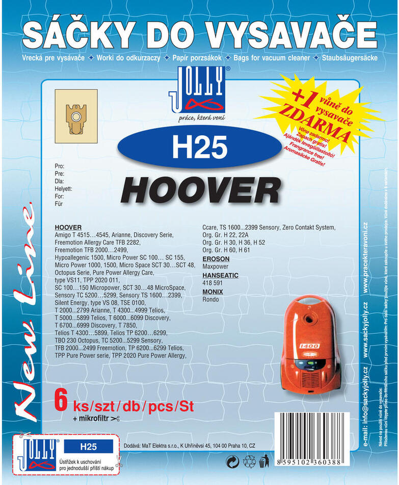 Sáčky do vysavače JOLLY H25 (6ks + mikrofiltr) pro Hoover