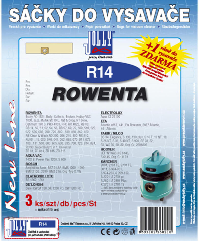 Sáčky do vysavače JOLLY R14 (3 ks + mikrofiltr) pro Rowenta