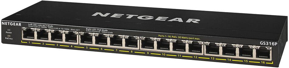 NETGEAR 16PT GE UNMANAGED SWCH W/POE/POE+ (GS316P-100EUS)