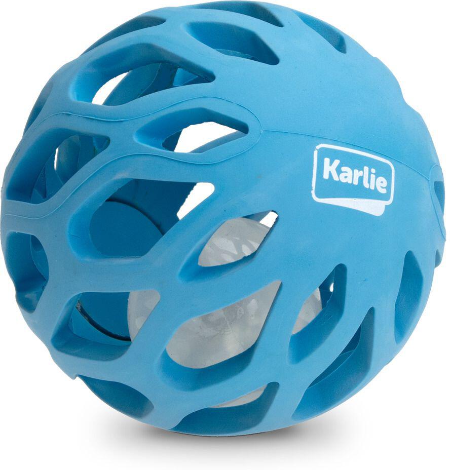 Karlie Gumová mřížkovaná koule s LED světlem uvnitř 11,5cm modrá