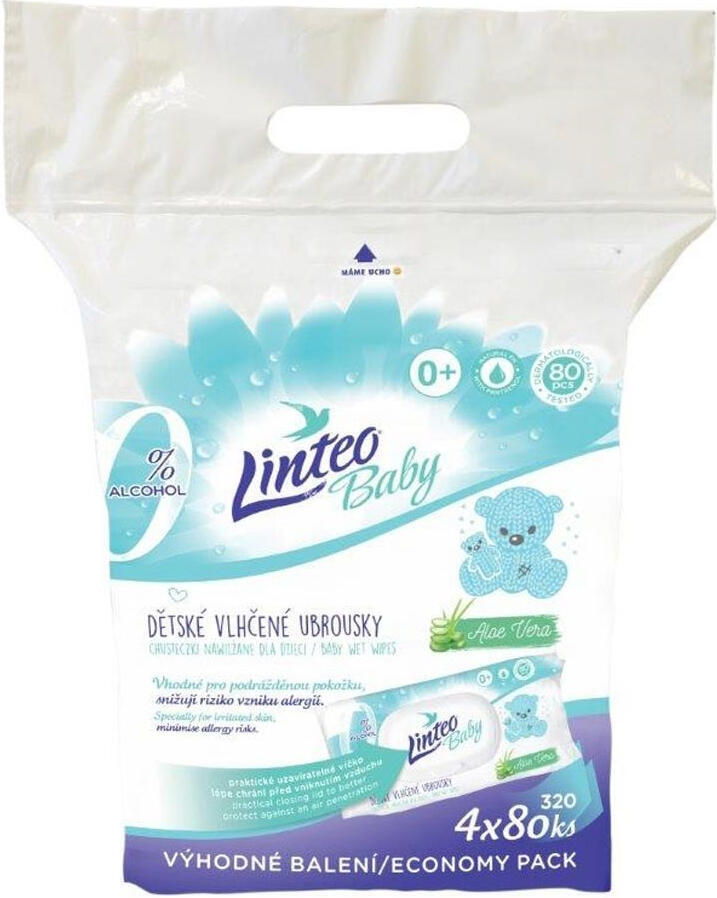 Dětské vlhčené ubrousky Linteo BABY Aloe Vera 4x80 ks