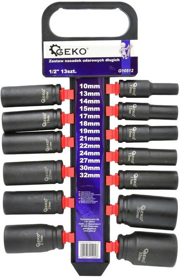 Sada 13 nástrčných rázových dlouhých hlavic 1/2" GEKO