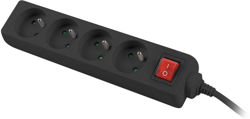 NATEC prodlužovací kabel Lanberg PS1, 4 zásuvky, 1,5m, vypínač, černá (PS1-04E-0150-BK)