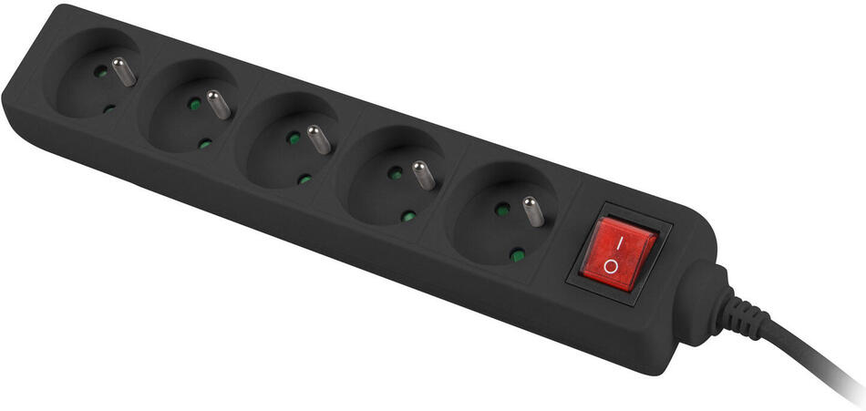 NATEC prodlužovací kabel Lanberg PS1 5 zásuvky 1.5m vypínač černá (PS1-05E-0150-BK)