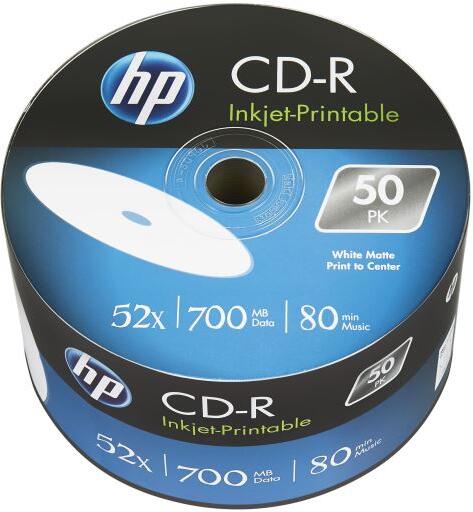CD-R HP 700MB (80min) 52x Inkjet Printable 50-spindl Bulk (69301)