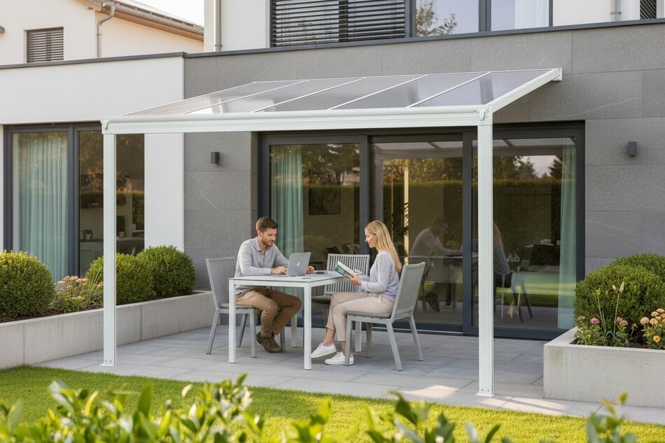 Pergola LANITPLAST WALL 33 hliníková, bílá/čirý