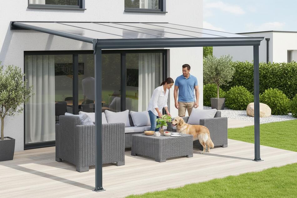 Pergola LANITPLAST WALL 33 hliníková, antracit/čirý