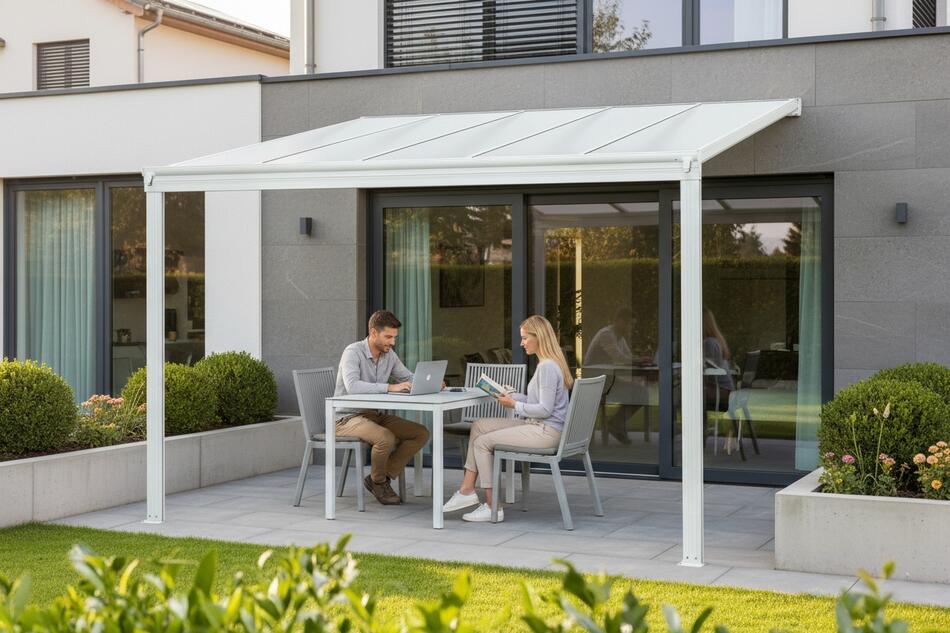 Pergola LANITPLAST WALL 33 hliníková, bílá/opál