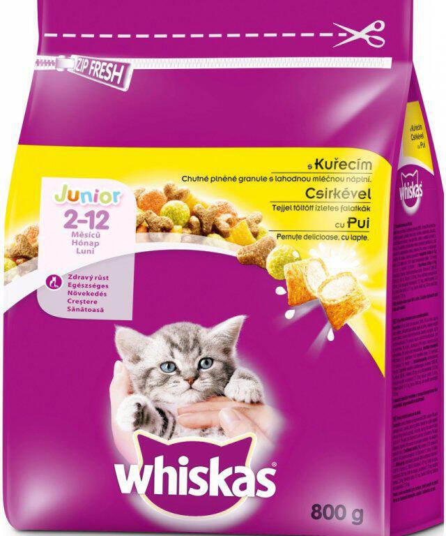 Diskuze Whiskas Dry Junior s kuřecím masem, 0,8 kg granule pro kočky