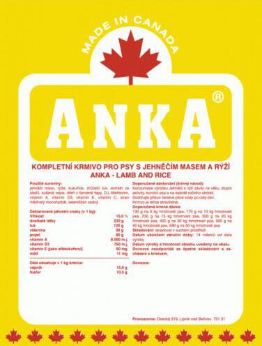 Granule pro psy Anka Lamb & Rice, 18kg