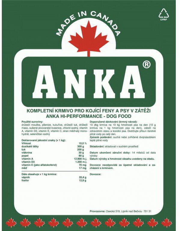 Granule pro psy Anka Hi Performance, 20kg
