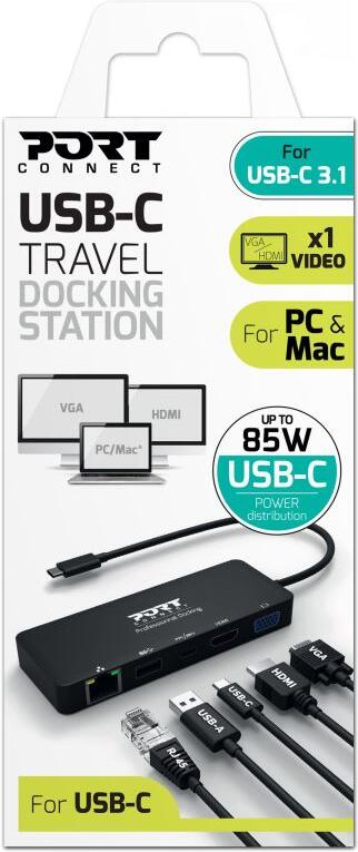 PORT CONNECT Dokovací stanice 5v1 ,LAN, HDMI, VGA, USB-C PD 3.0 85W, USB-A (901909)