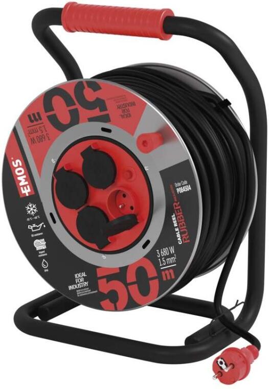 Prodlužovací kabel Emos P084504, buben kovový – 4z, 50m, 1,5mm2