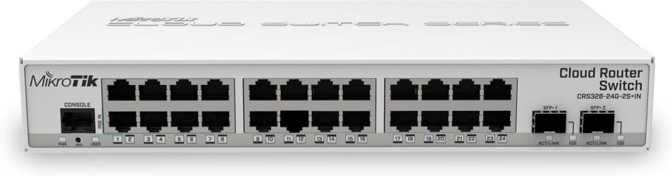 MikroTik Cloud Router Switch CRS326-24G-2S+IN, 800MHz CPU, 512MB, 24x GbE, 2x SFP+, ROS L5, PSU