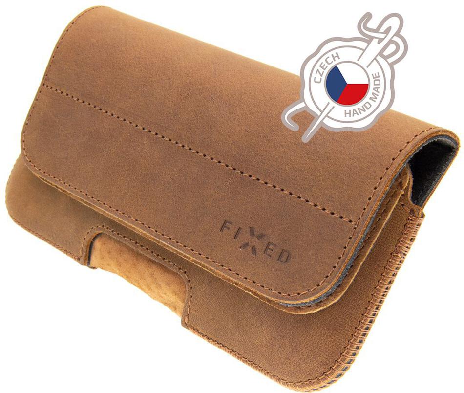 Horizontální kožené pouzdro FIXED Posh se zavíráním, velikost 6XL, hnědé