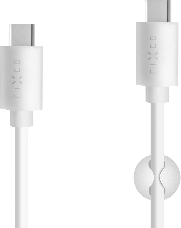 Dlouhý datový a nabíjecí kabel FIXED s konektory USB-C/USB-C a podporou PD, USB 2.0, 2 metry, 60W, bílý