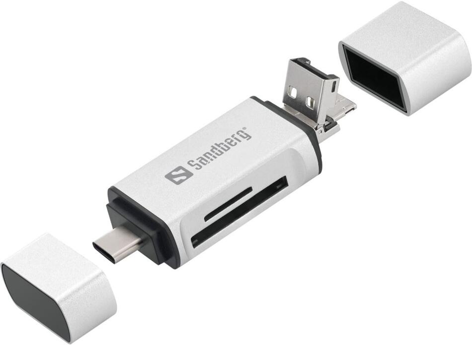 Sandberg čtečka paměťových karet 3v1 konektory USB-C+USB+MicroUSB(M), sloty SD a microSD(F) (136-28)