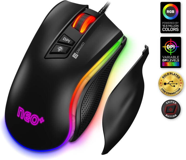 CONNECT IT NEO+ profesionální optická herní myš se softwarem, RGB podsvícení, ČERNÁ (CMO-3591-BK)