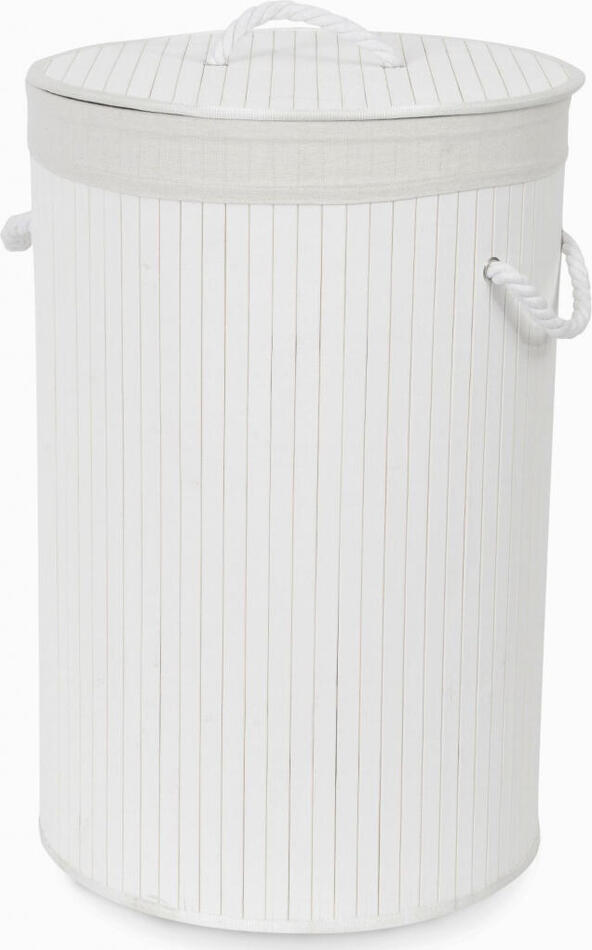 Bambusový koš na prádlo s víkem Compactor Bamboo - kulatý, bílý, 40 x v.60 cm