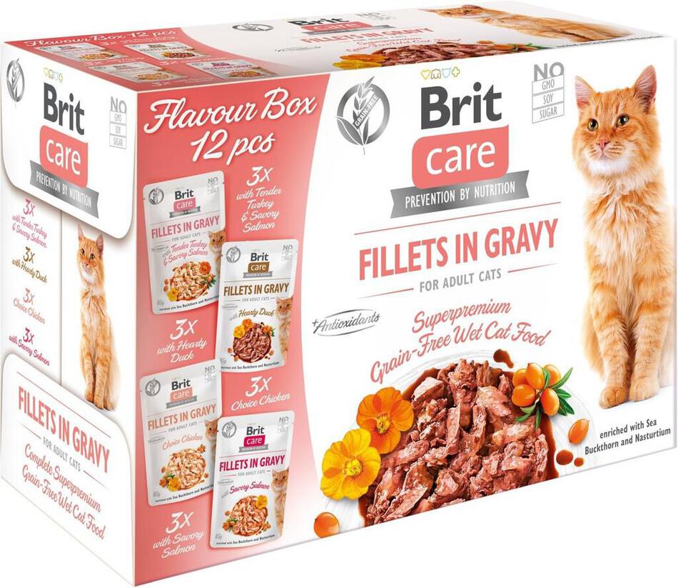 Kapsička pro kočky Brit Care Fillets Gravy Flavour box 4x3 psc, 12 x 85g