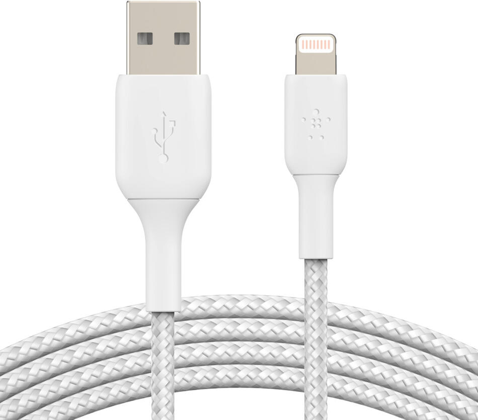 BELKIN kabel oplétaný USB-A - Lightning, 3m, bílý (CAA002bt3MWH)