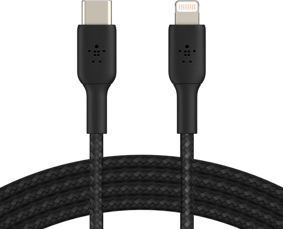 Belkin BELKIN kabel oplétaný USB-C - Lightning, 2m, černý (CAA004bt2MBK)