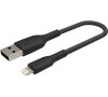 Belkin kabel oplétaný USB-A - Lightning 15cm, čern (CAA002bt0MBK)