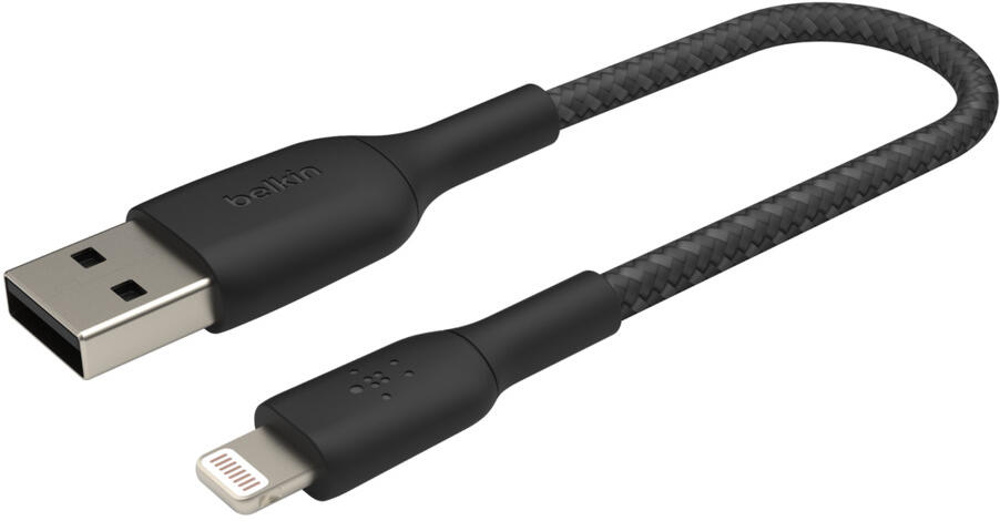 Belkin kabel oplétaný USB-A - Lightning 15cm, čern (CAA002bt0MBK)