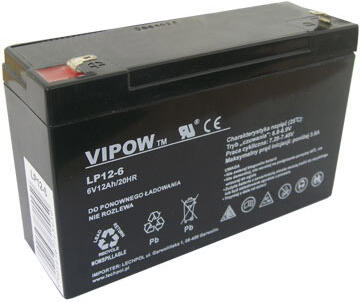 Baterie olověná 6V 12Ah VIPOW BAT0201