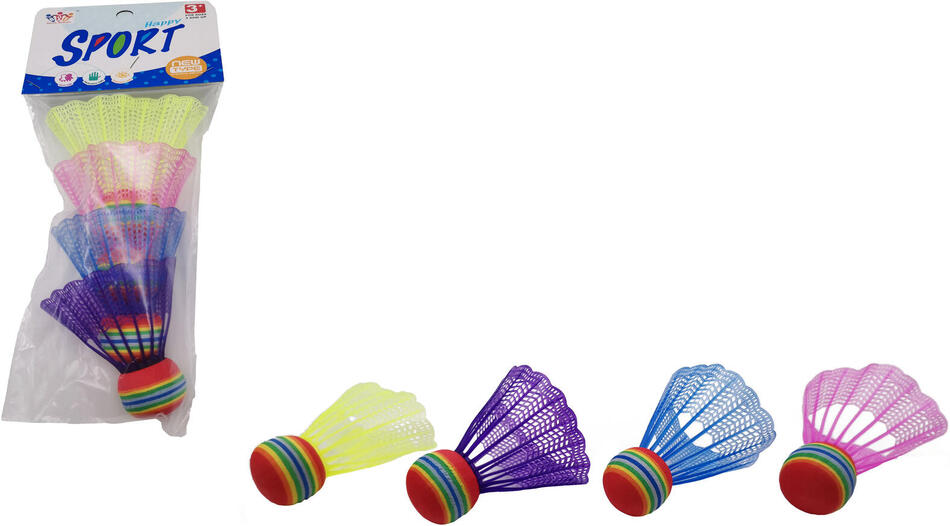 Teddies Míčky/Košíčky na badminton barevné 4ks plast v sáčku 10,5x27x5cm