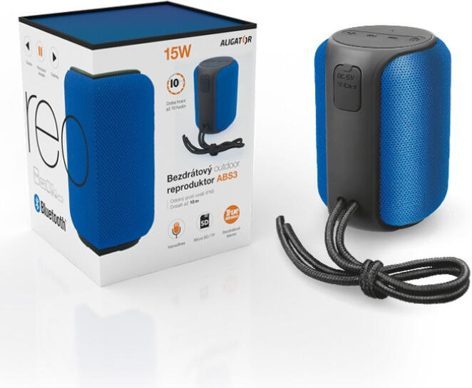 Bluetooth kovový reproduktor ALIGATOR ABS3, micro SD, modrá