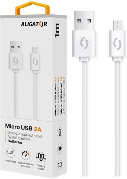 Datový kabel ALIGATOR 2A micro USB 1m, bílý