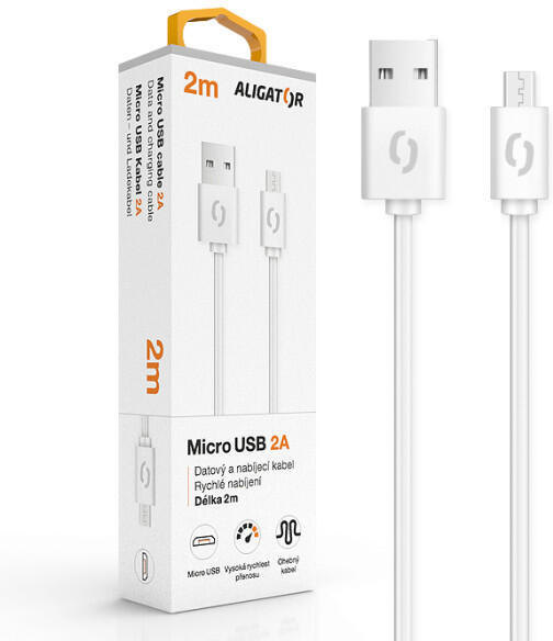 Datový kabel ALIGATOR 2A micro USB 2m, bílý