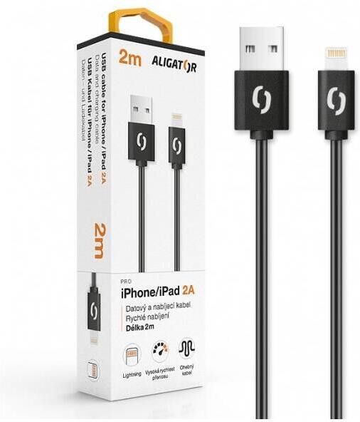 Datový kabel ALIGATOR 2A iPhone lightning 2m, černý